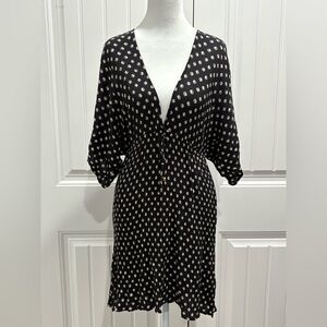Tory Burch Black Fish Print V-neck Dress Size M